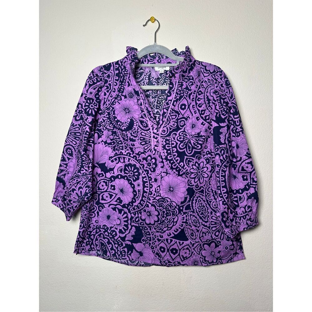 Umgee Paisley Print Dark Purple Blouse Sz m